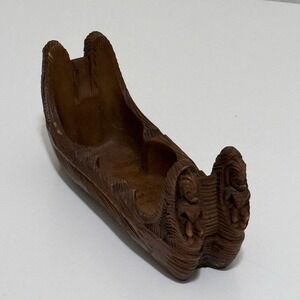 Vintage Coco Joe's Tiki Canoe Ashtray Hapa Wood Made In Hawaii